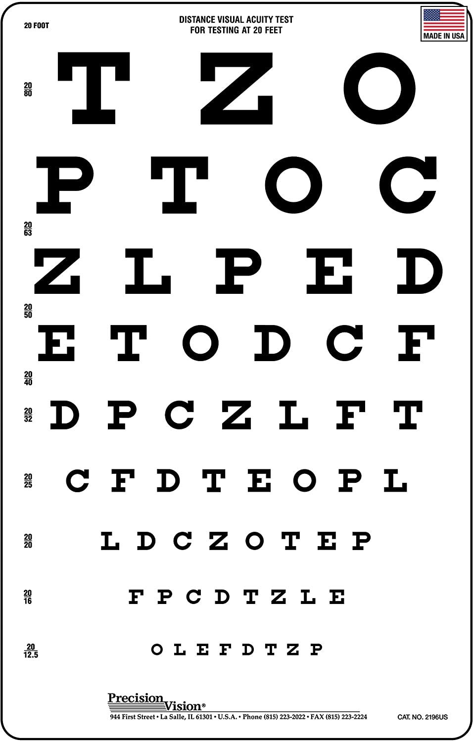 Example of a distance vision chart used during aviation medical examinations
